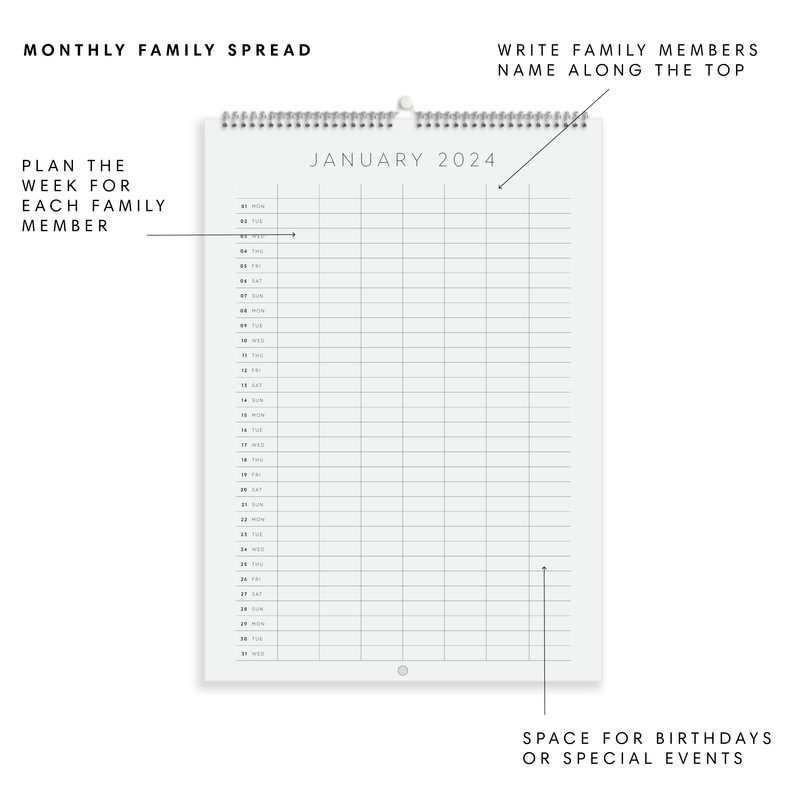 A3 Family Calendar - Progress Not Perfection