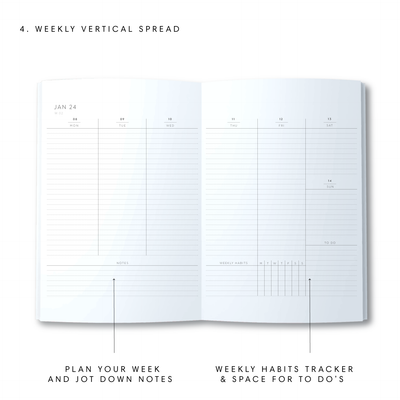 A5 2024 Vertical Weekly Diary - Dots -Blue