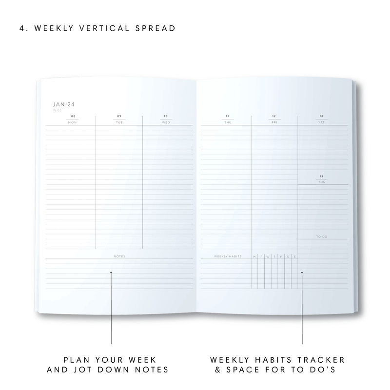 A5 2024 Spiral Vertical Weekly Diary - Dots - Cornblue