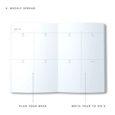 A5 2024 Weekly Spread Diary - Leaves - Blue