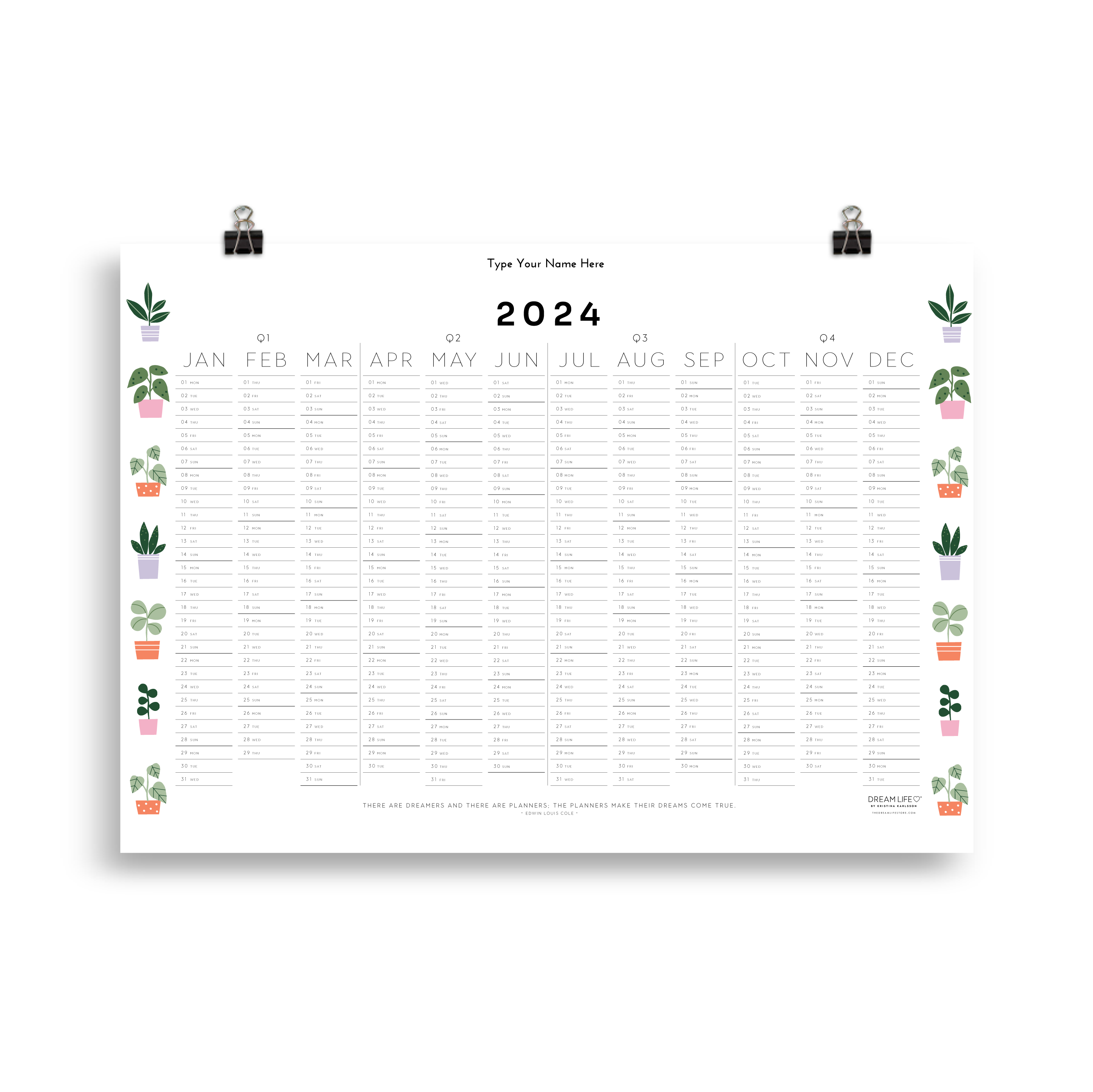 2024 Wall Calendar Plants Dream Life