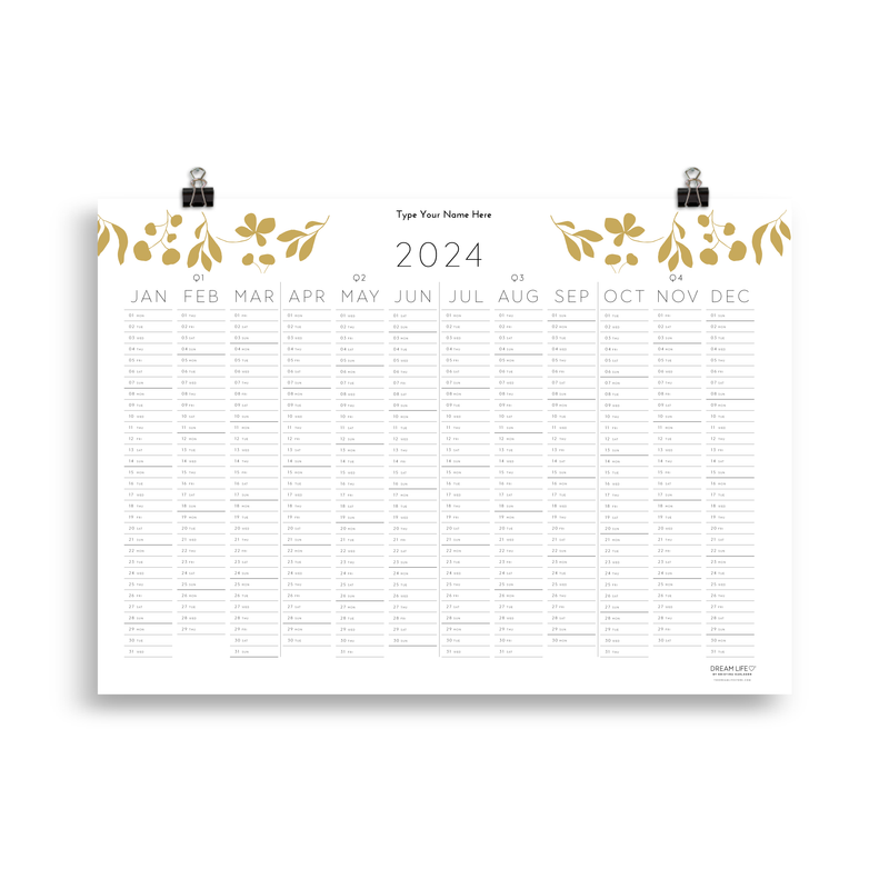 2024 Wall Calendar - Leaves - Mustard