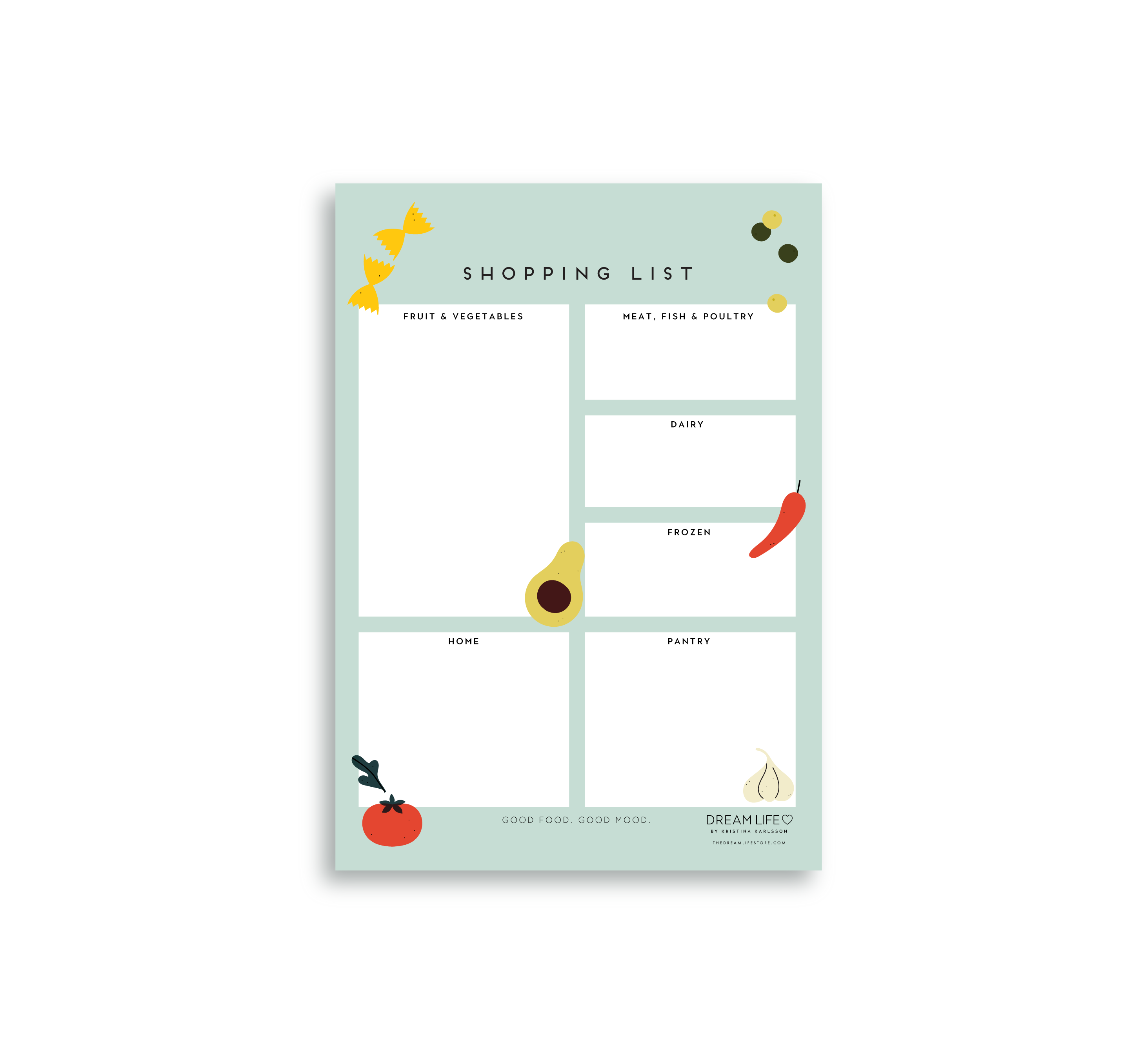 A5 Shopping List with Magnet - Categorised - Veggies - Green – Dream Life