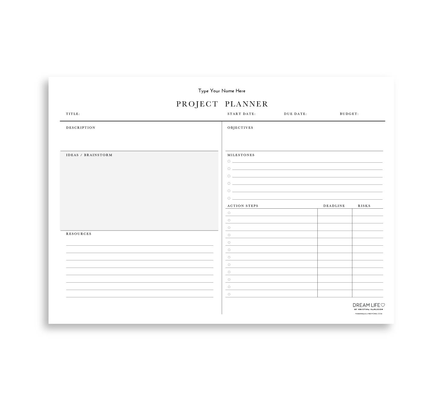 A4 Project Planner Notepad – Dream Life