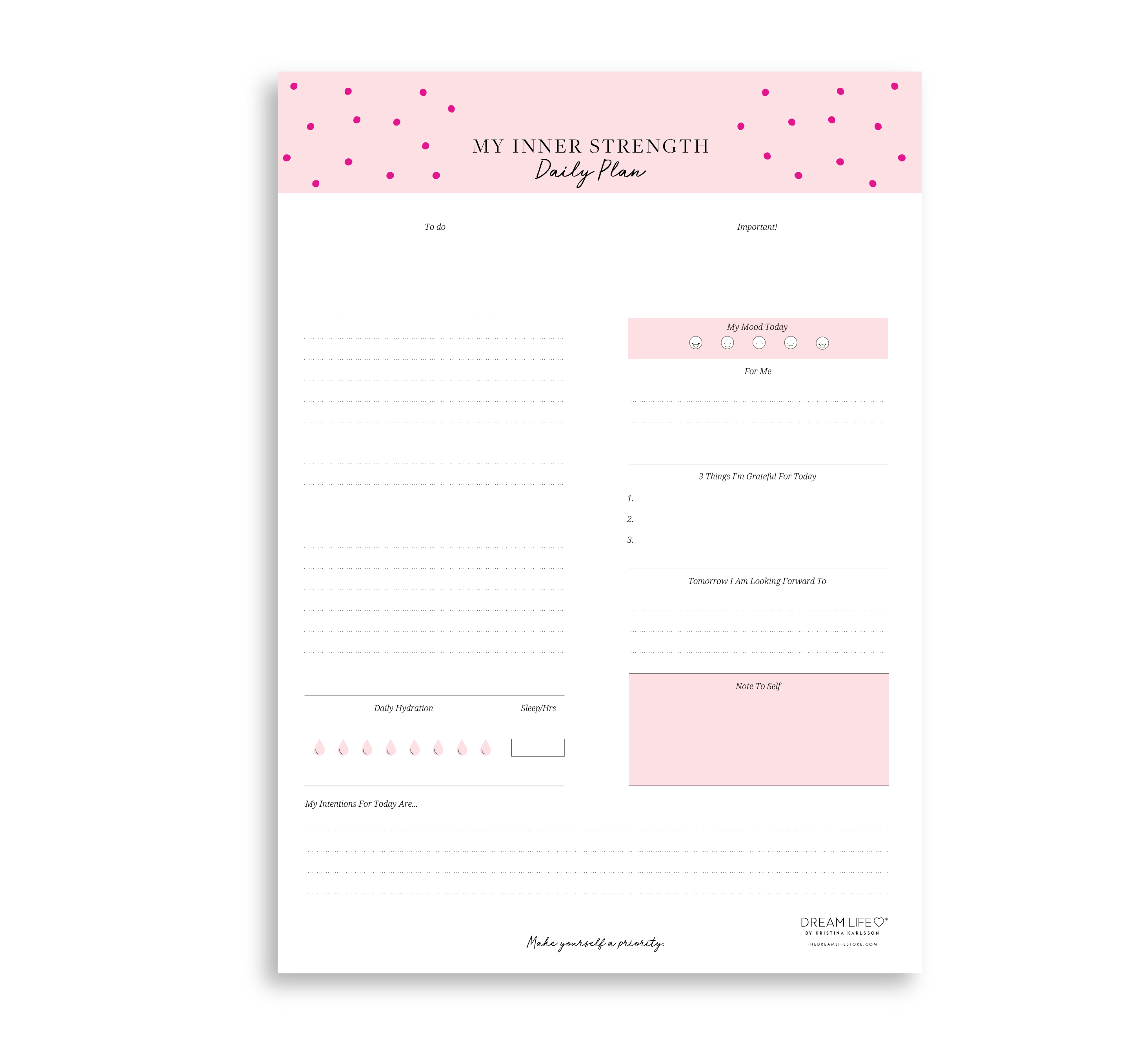 A4 Notepad - My Inner Strength - Daily Plan - Pink – Dream Life