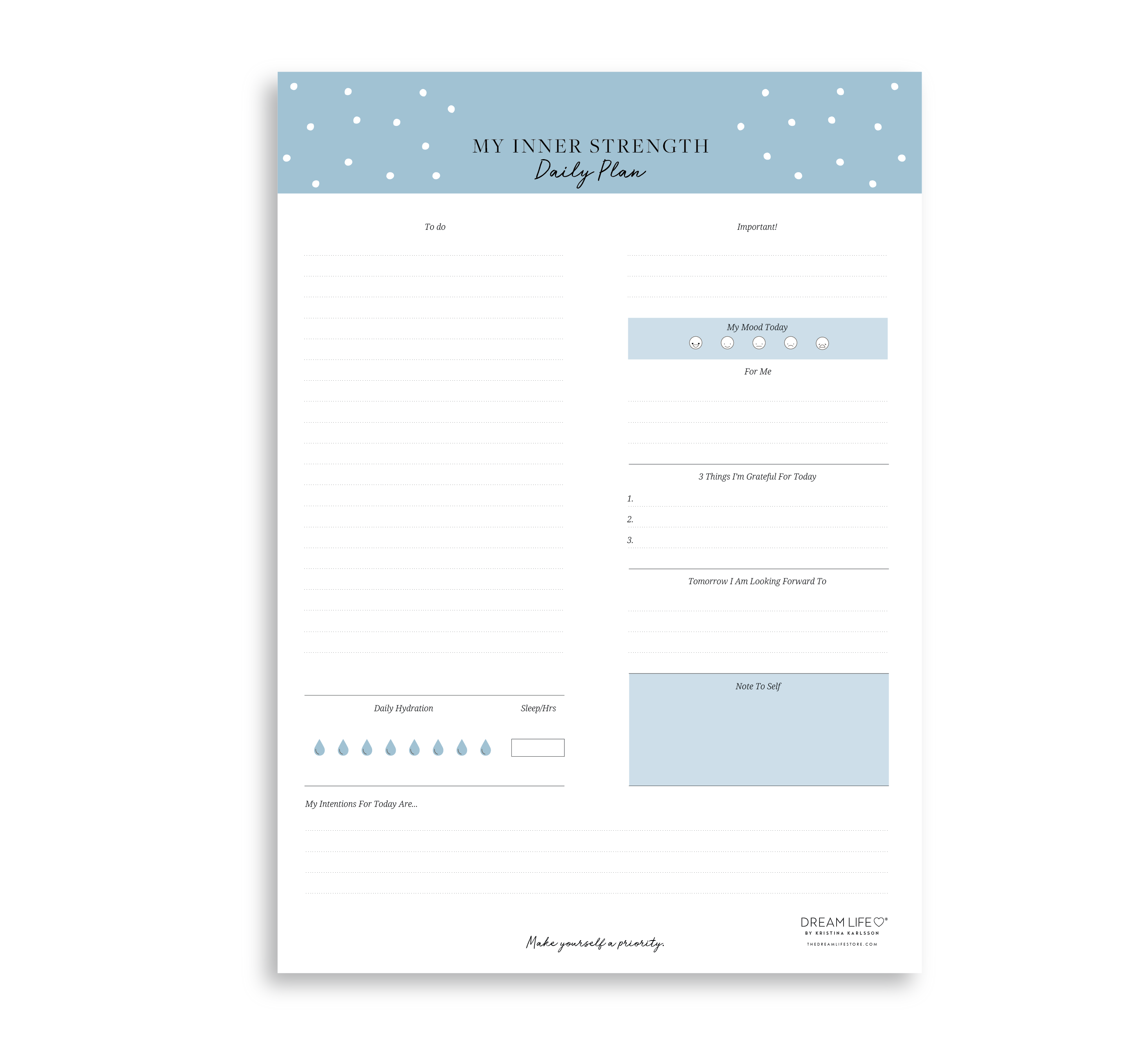 A4 Notepad - My Inner Strength - Daily Plan - Blue – Dream Life