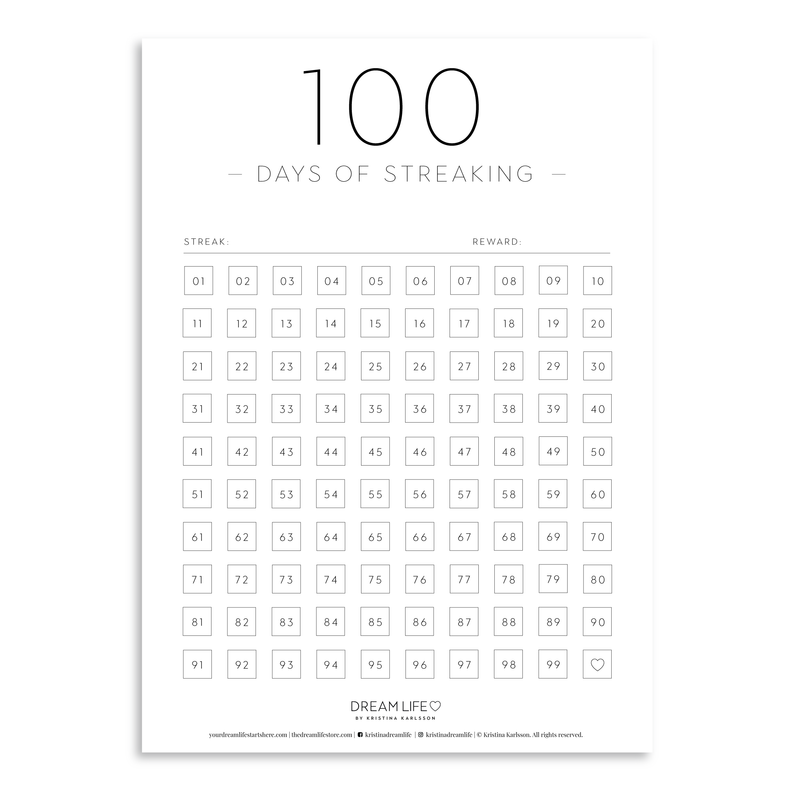 100 days STREAKING TRACKER  - Downloadable PDF