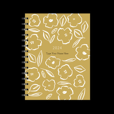 A5 2024 Spiral Family Diary - Floral - Mustard