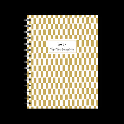 A5 2024 Spiral Vertical Weekly Diary - Pattern - Mustard
