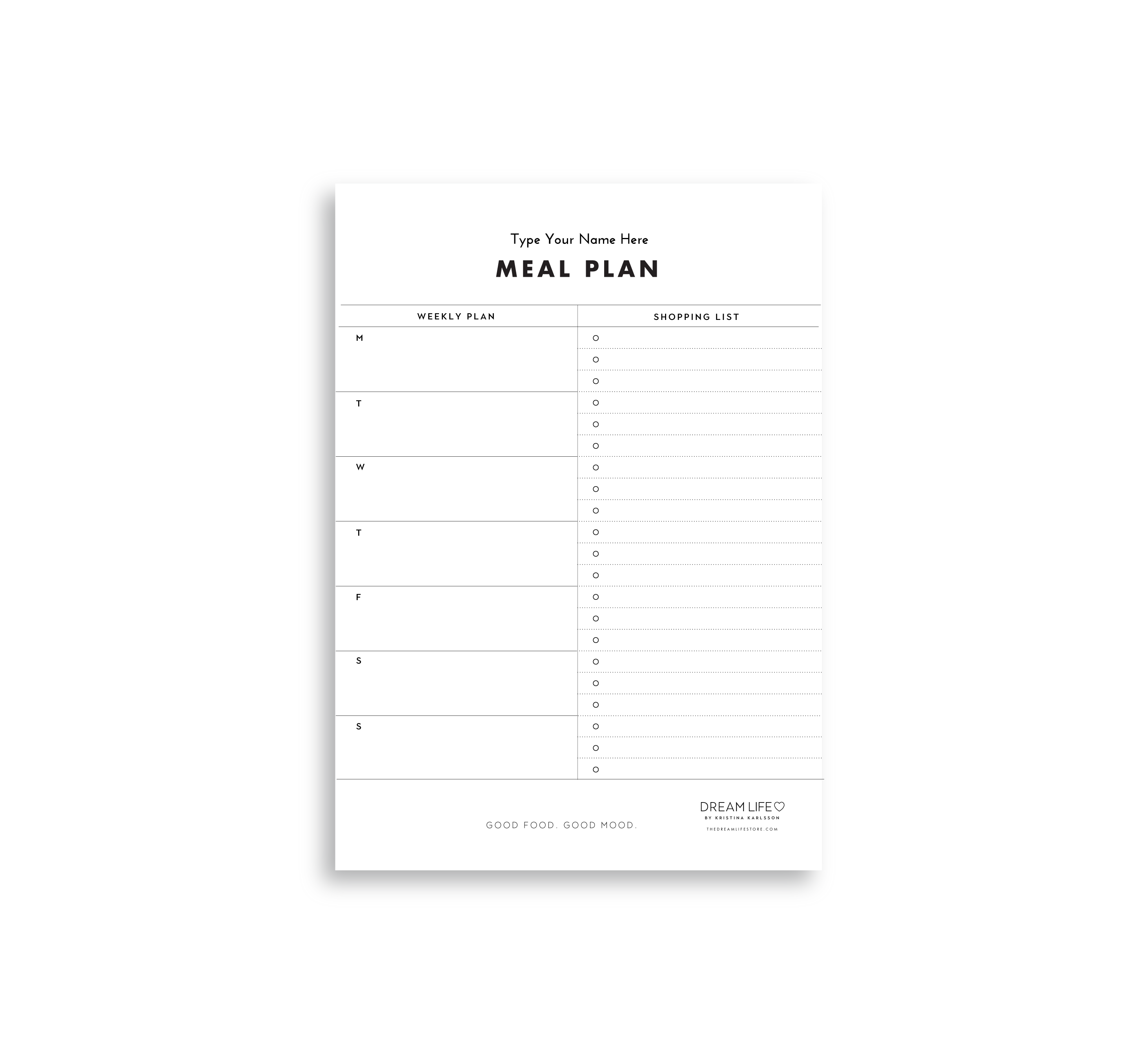 A5 Meal Planner Notepad with Minimal Dream Life