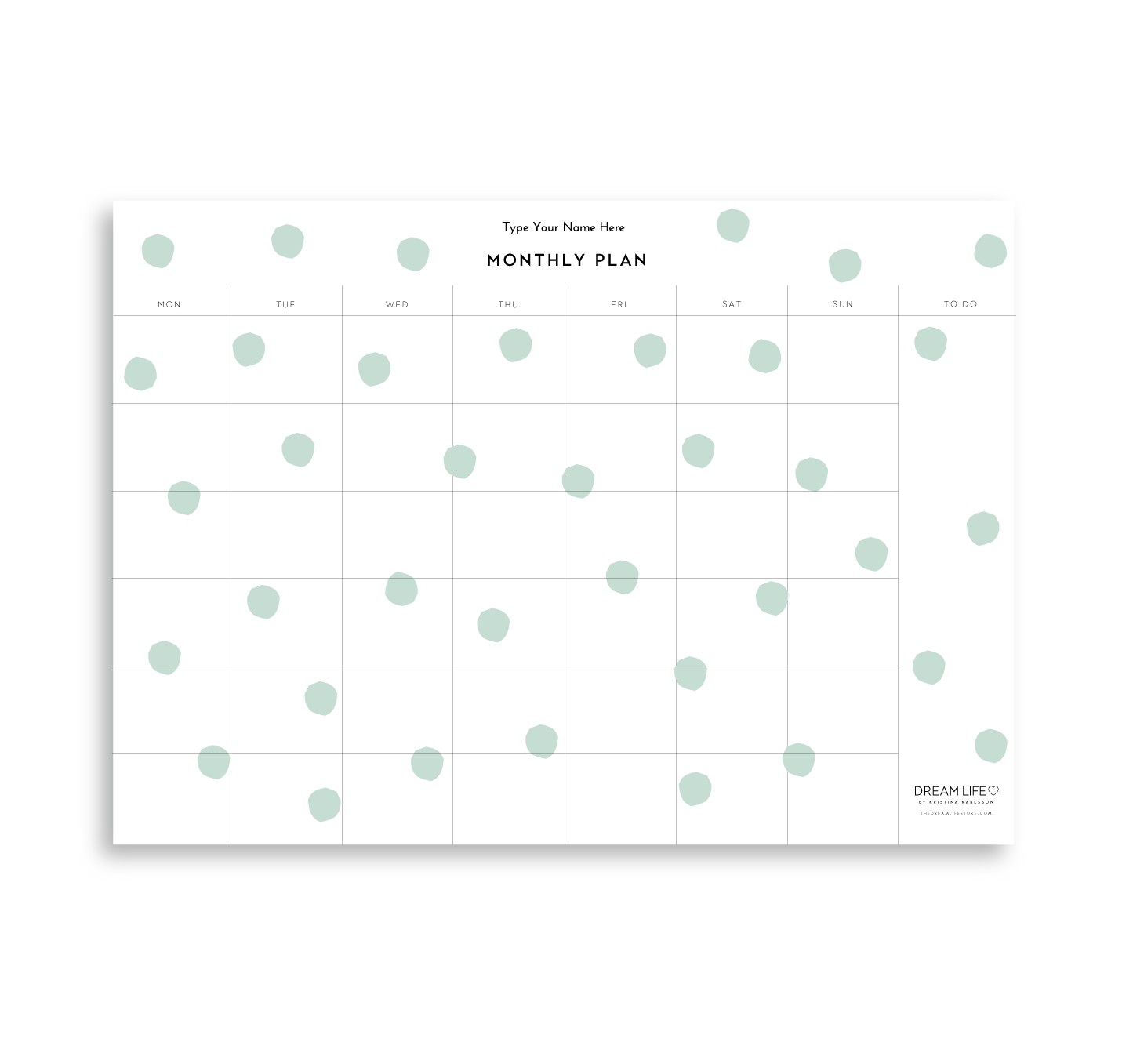 A4 Monthly Notepad - Dots - Green – Dream Life