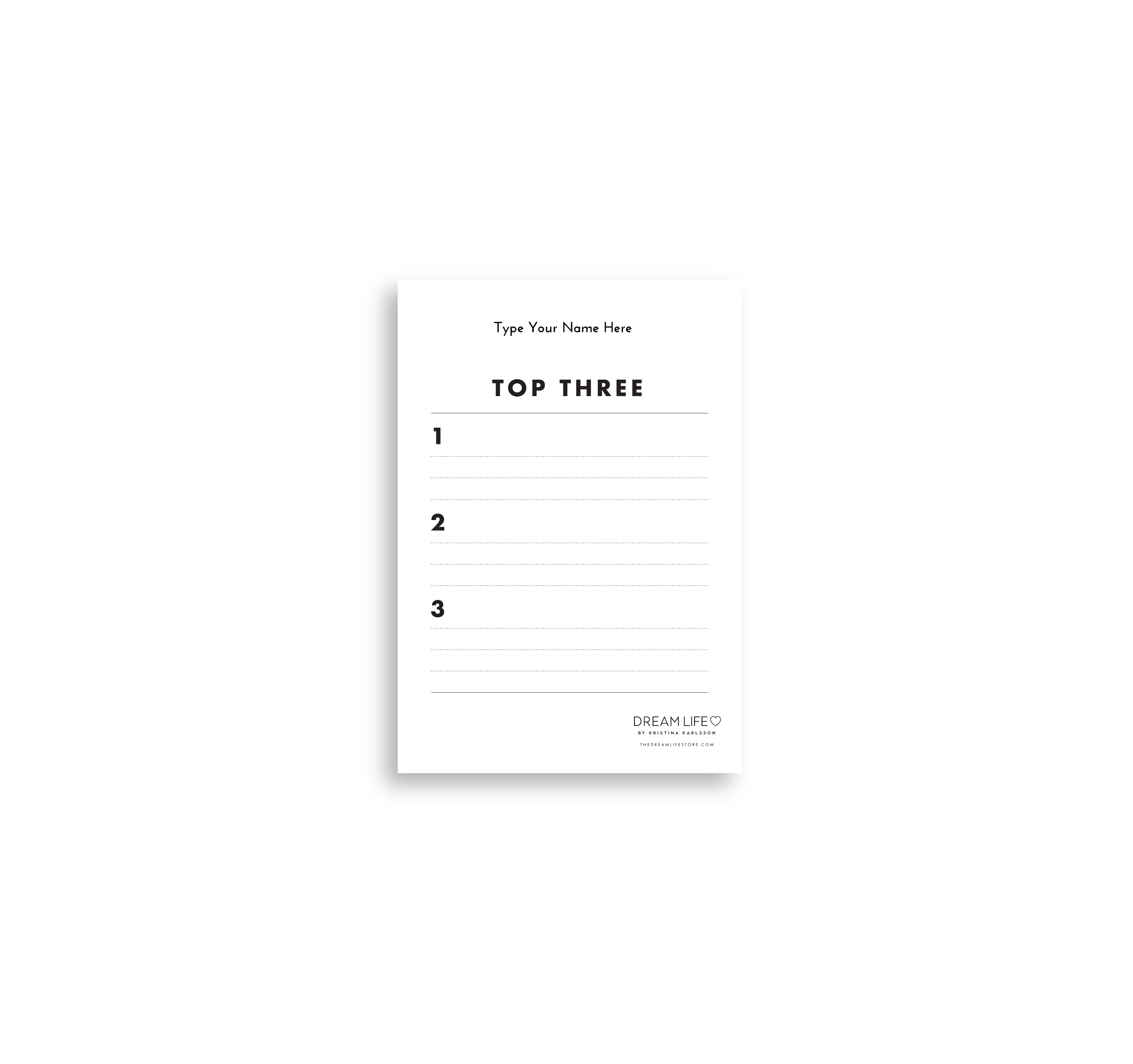 A6 Notepad Top Three Dream Life