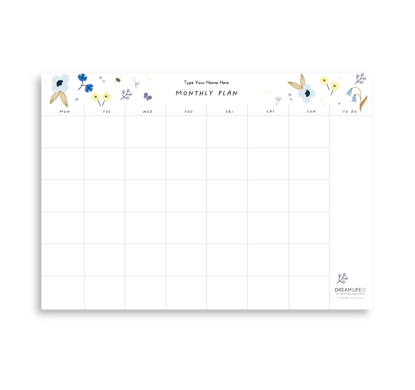 A4 Monthly Notepad - Spring - Blue – Dream Life