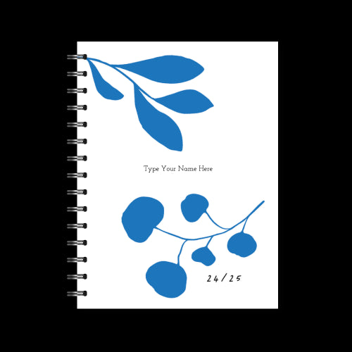 A5 Spiral 24/25 Mid-Year Diary - Leaves - Blue