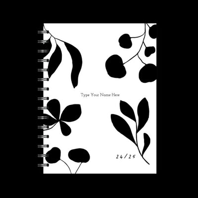 A5 Spiral 24/25 Mid-Year Diary - Leaves - Black