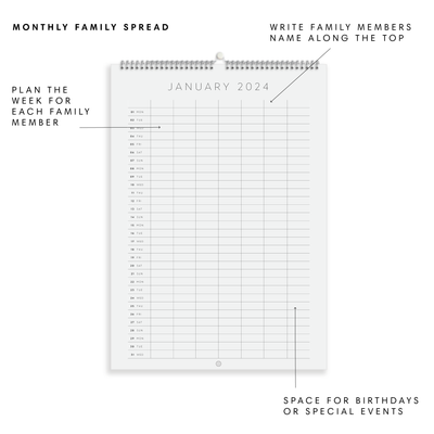 A3 Family Calendar - New Year - Pink