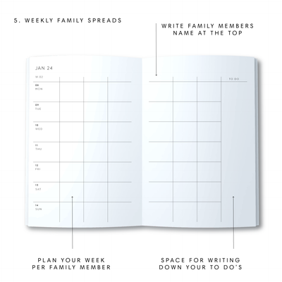 A5 2024 Family Diary - Leaf - Blue