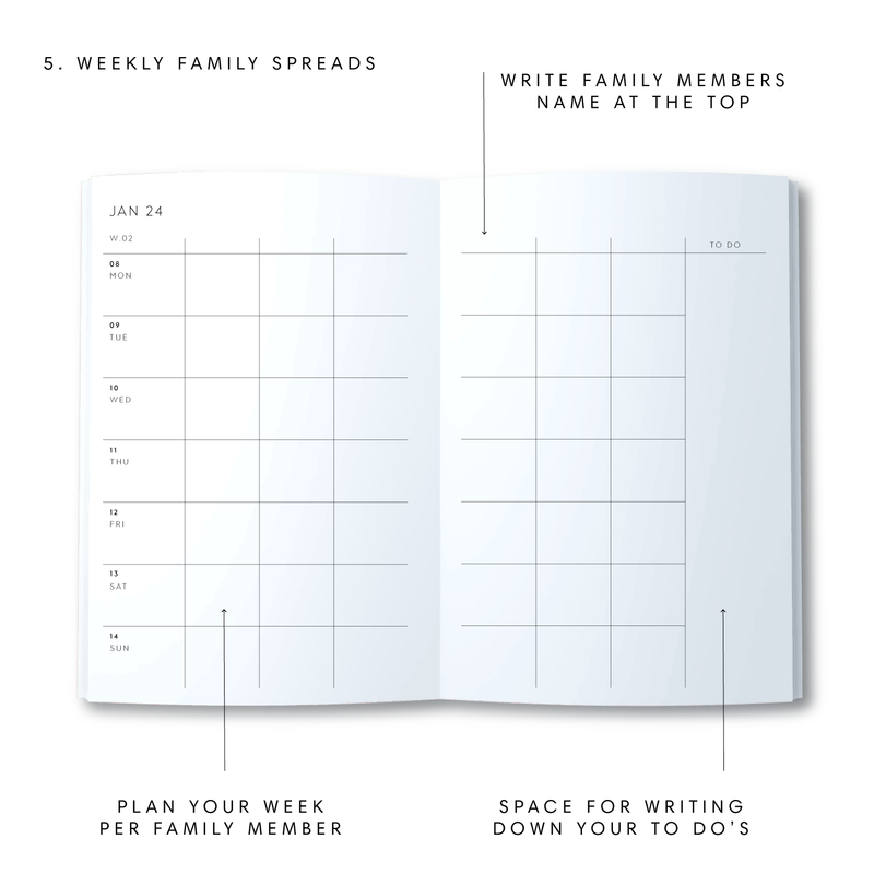 A5 2024 Family Diary - Leaf - Blue