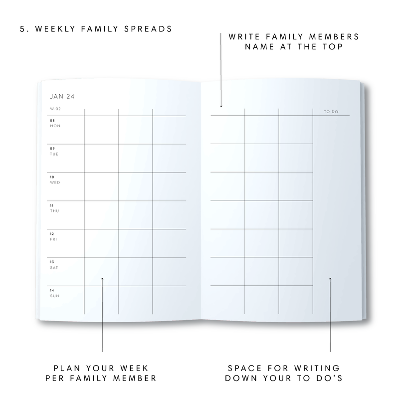 A5 2024 Family Diary - Floral - Sage