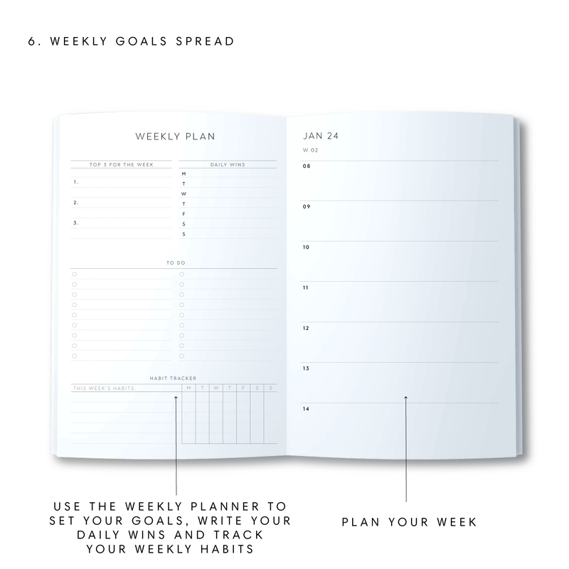 A5 2024 Goals Diary - Grey