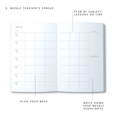 A5 2024 Teacher Weekly Diary - Flower - Black