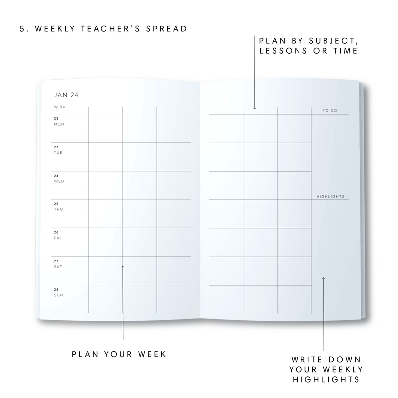 A5 2024 Spiral Teacher Weekly Diary - Flower - Mustard