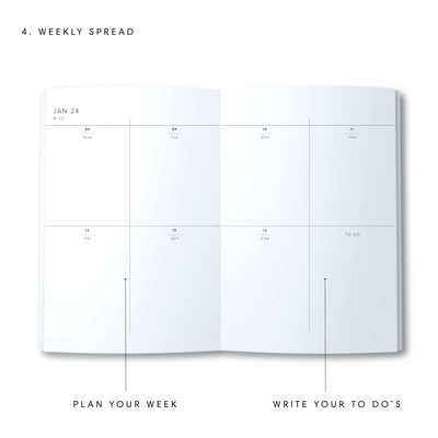 A5 2024 Spiral Weekly Spread Diary - Leaves - Mustard