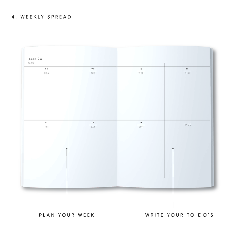 A5 2024 Spiral Weekly Spread Diary - Leaves - Mustard