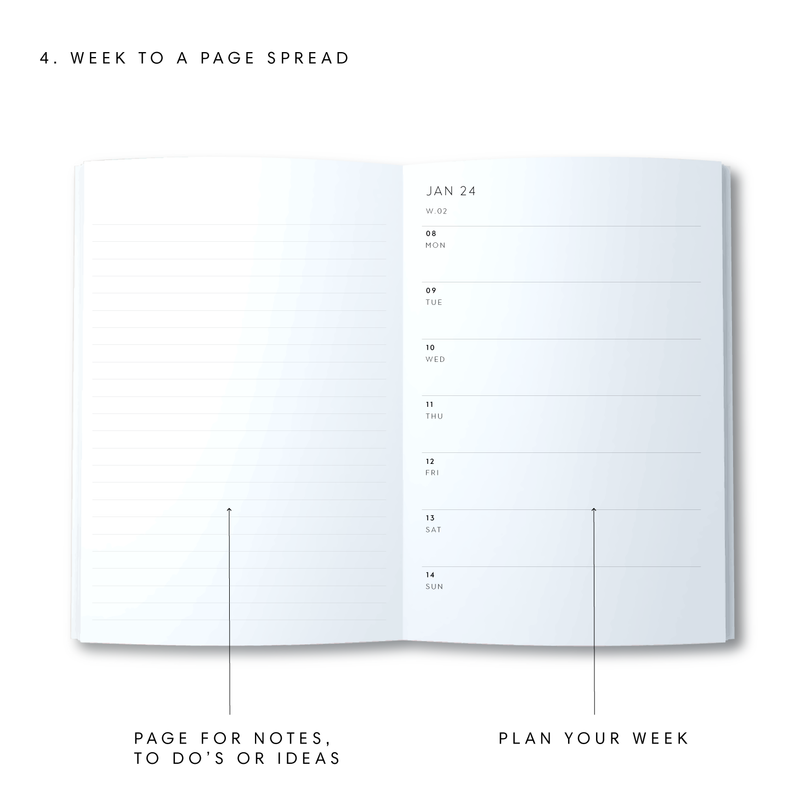 A5 2024 Week to a Page Diary - Linen Look - Pink