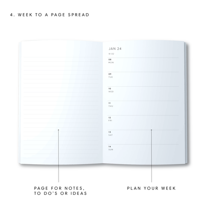 A5 2024 Spiral Week to a Page Diary - Linen Look - White