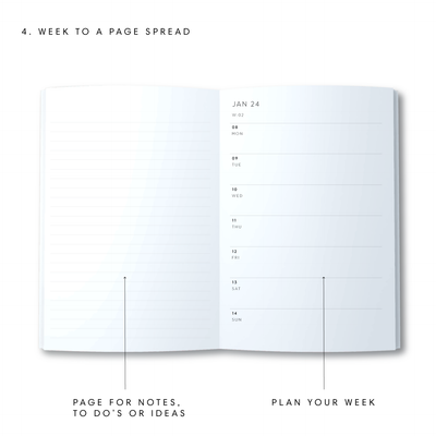 A5 2024 Week to a Page Diary - Linen Look - White