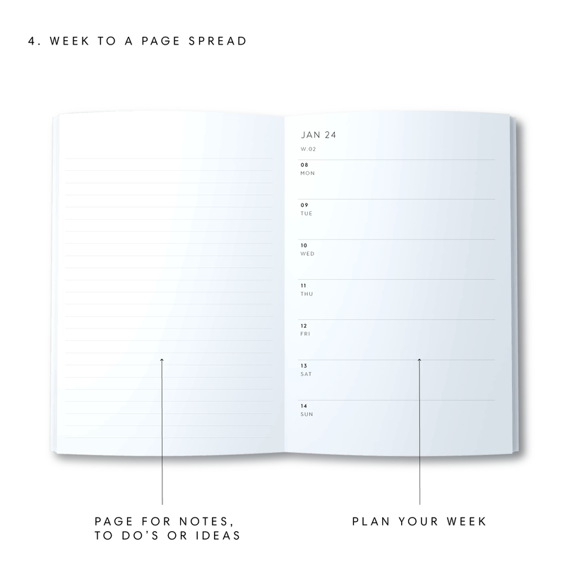 A5 2024 Week to a Page Diary - Numbers - White