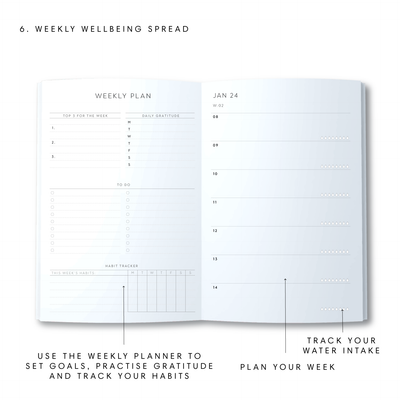 A5 2024 Spiral Wellbeing Diary- Lilac