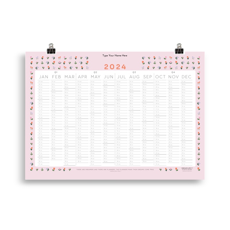 2024 Wall Calendar - Bloom - Pink