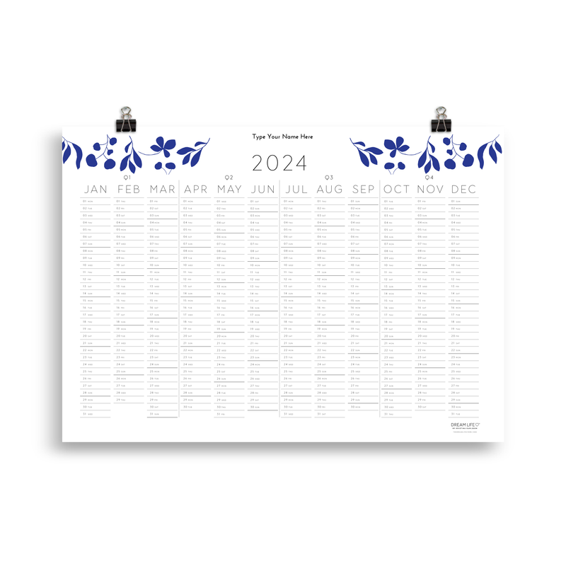 2024 Wall Calendar Leaves Blue Dream Life