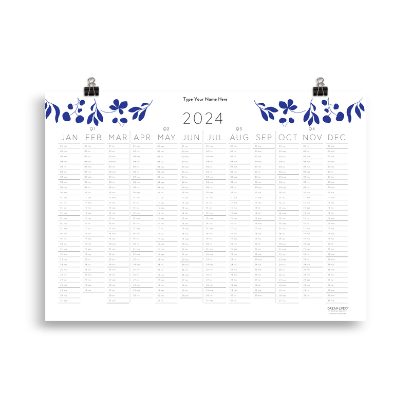 2024 Wall Calendar - Leaves - Blue