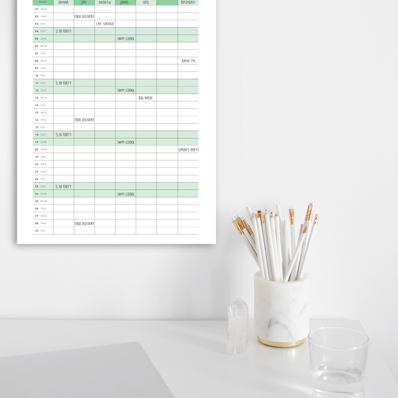 A3 Family Calendar - Höst - Green