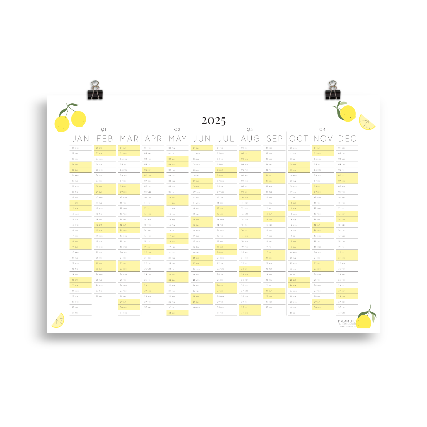 2025 Wall Calendar Citrus Zest Dream Life