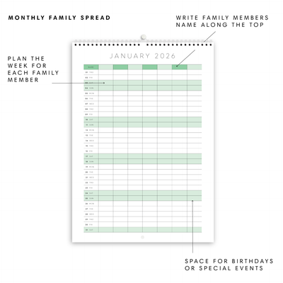A3 Family Calendar - Drift - Rose