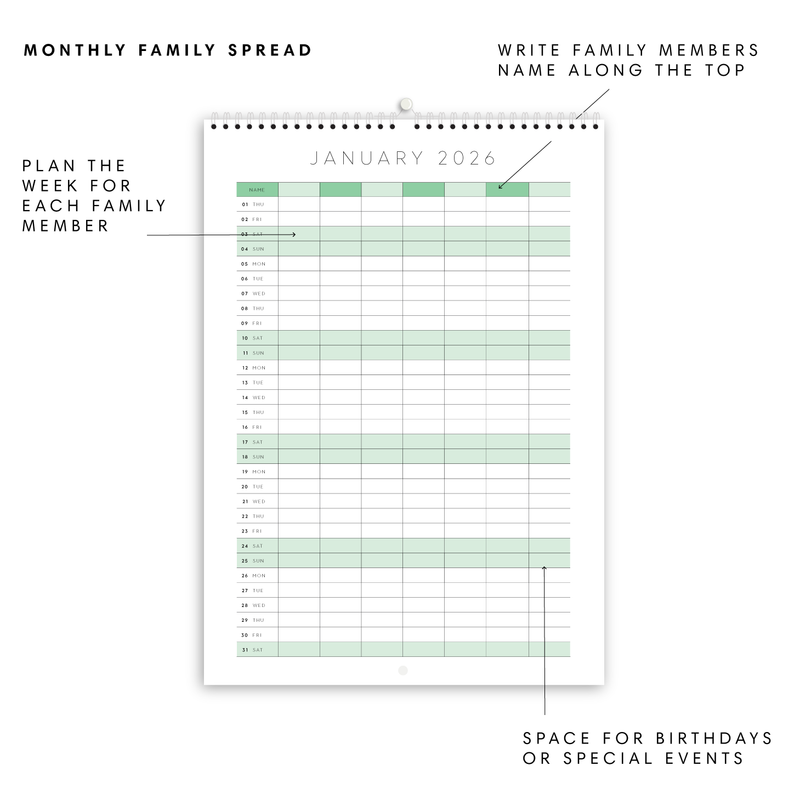 A3 Family Calendar - Drift - Rose