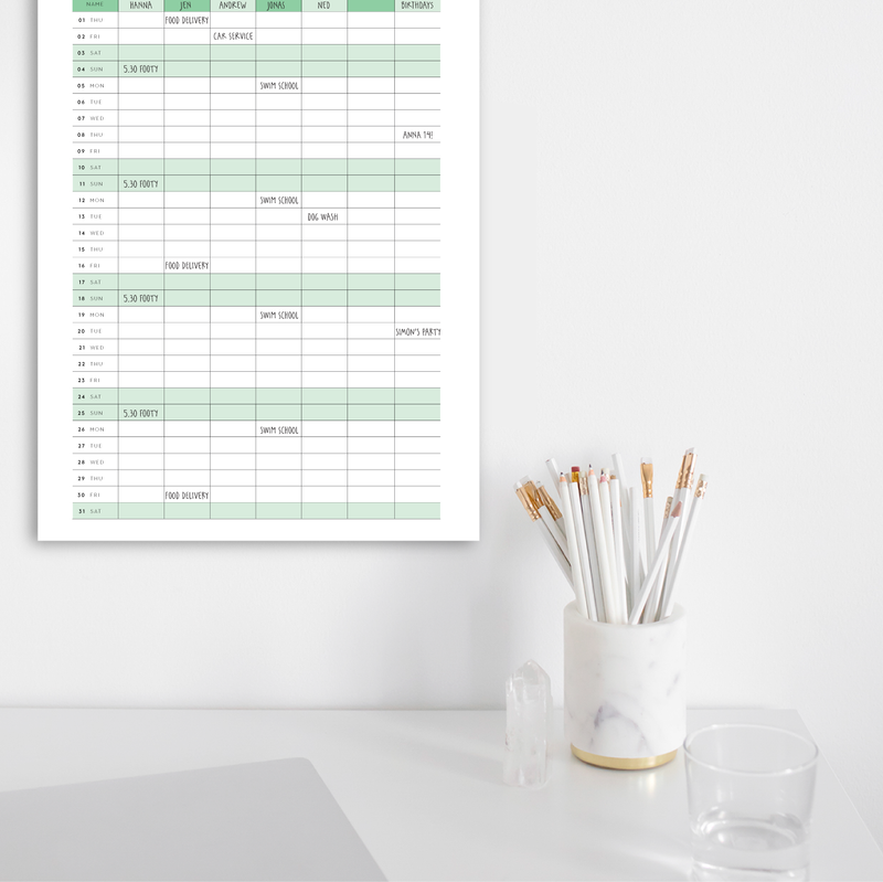 A3 Family Calendar - Höst - Pink