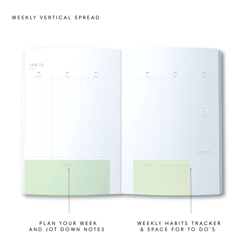 2026 A5 Vertical Weekly Diary - Stem - Indigo
