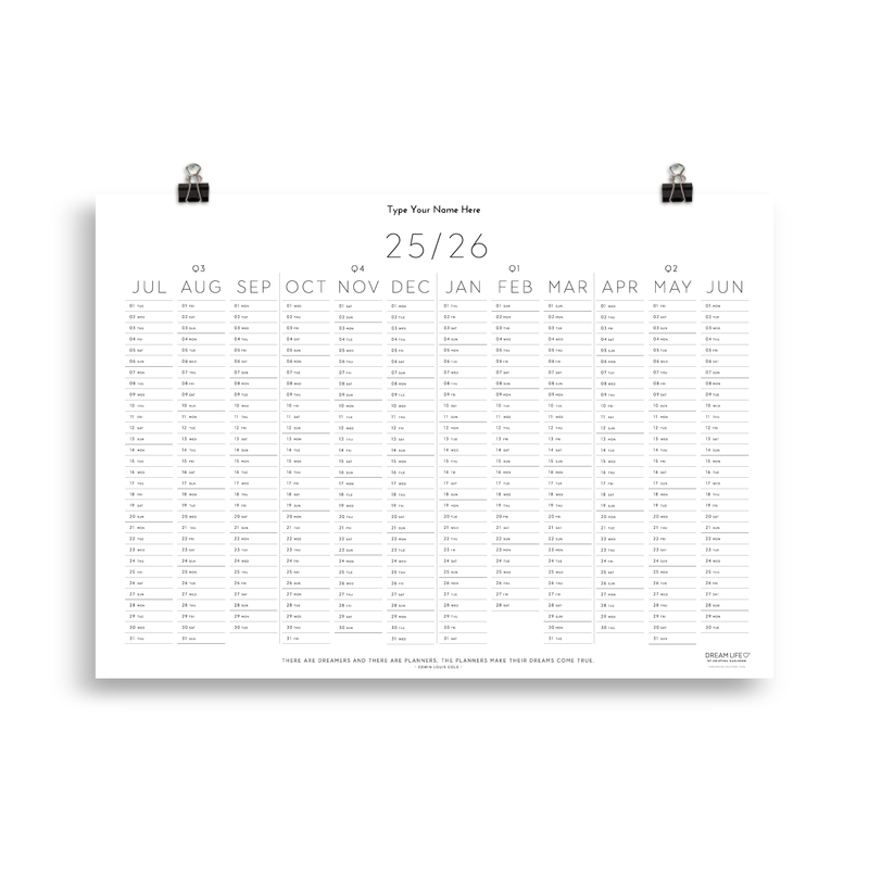 25/26 Mid Year Wall Calendar - Minimal