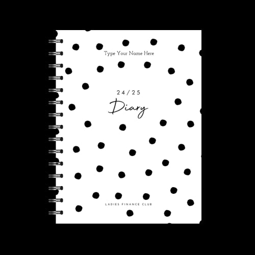 A5 24/25 Spiral Financial Diary - Ladies Finance Club - Dots - White