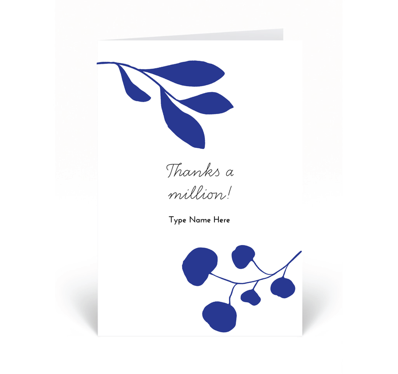 Personalised Card - Thanks A Million - Leaf - Blue