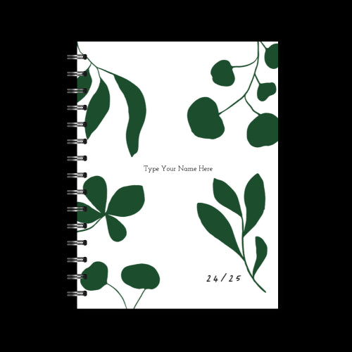 A5 Spiral 24/25 Mid-Year Diary - Leaves - Green