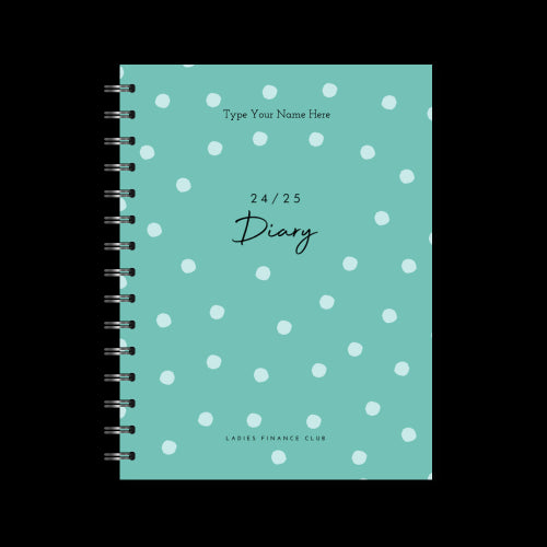 A5 24/25 Spiral Financial Diary - Ladies Finance Club - Dots - Teal