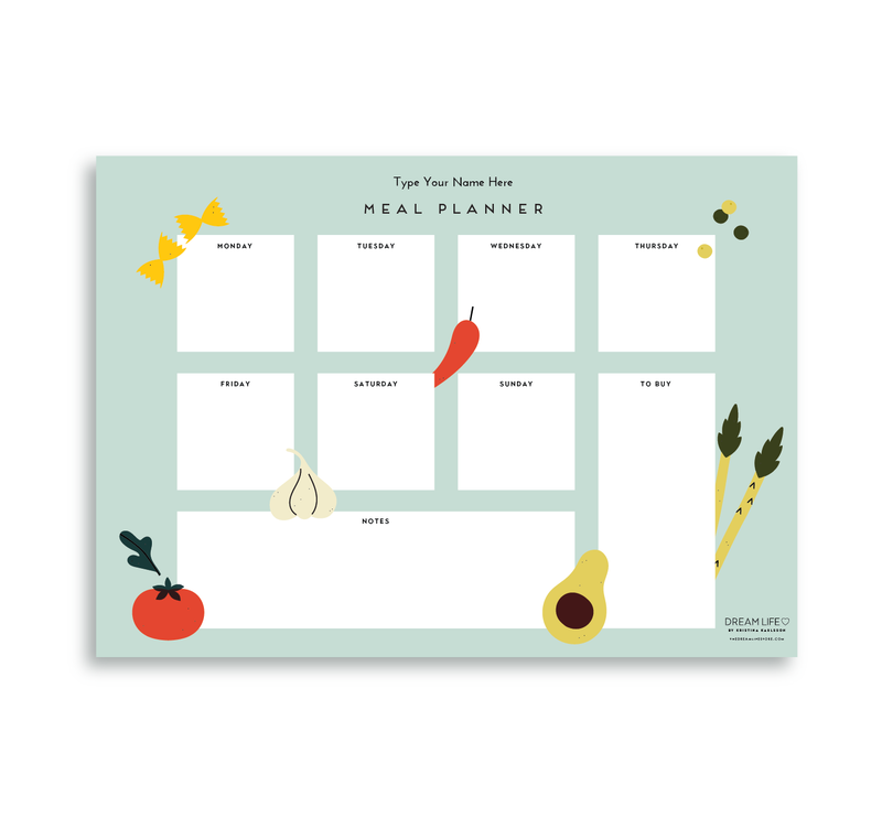 A4 Weekly Meal Planner - Veggies