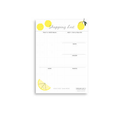 A5 Shopping List with Magnet  - Categorised  - Lemons