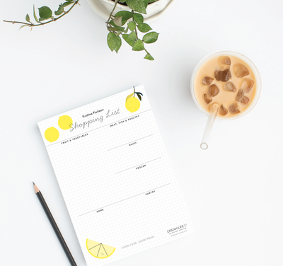 A5 Shopping List with Magnet  - Categorised  - Lemons